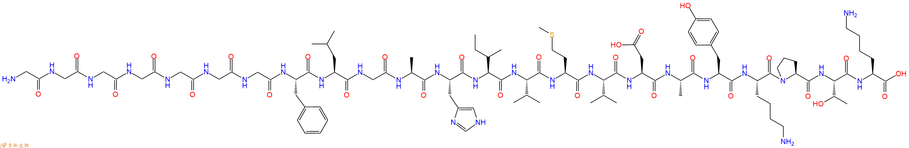 专肽生物产品H2N-Gly-Gly-Gly-Gly-Gly-Gly-Gly-Phe-Leu-Gly-Ala-His-Ile-Val-Met-Val-Asp-Ala-Tyr-Lys-Pro-Thr-Lys-OH