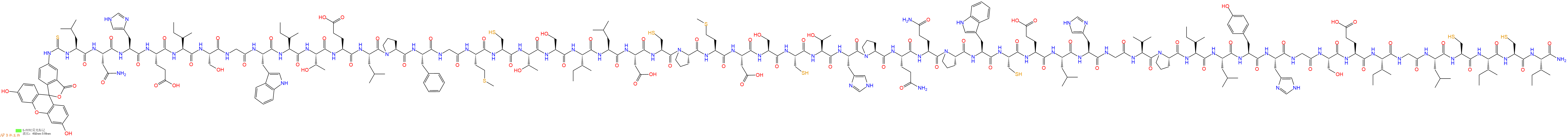 专肽生物产品5FITC-Leu-Asn-His-Glu-Ile-Ser-Gly-Trp-Ile-Thr-Glu-Leu-Pro-Phe-Gly-Met-Cys-Thr-Ser-Ile-Leu-Asp-Cys-Pro-Met-Asp-Ser-Cys-Thr-His-Pro-Gln-Gln-Pro-Trp-Cys-Glu-Leu-His-Gly-Val-Pro-Ile-Leu-Tyr-His-Gly-Ser-Glu-Ile-Gly-Leu-Cys-Ile-Cys-Ile-CONH2