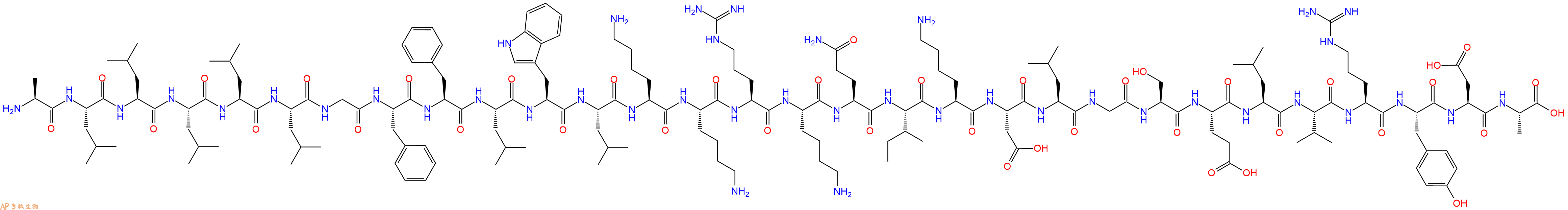 专肽生物产品H2N-Ala-Leu-Leu-Leu-Leu-Leu-Gly-Phe-Phe-Leu-Trp-Leu-Lys-Lys-Arg-Lys-Gln-Ile-Lys-Asp-Leu-Gly-Ser-Glu-Leu-Val-Arg-Tyr-Asp-Ala-OH