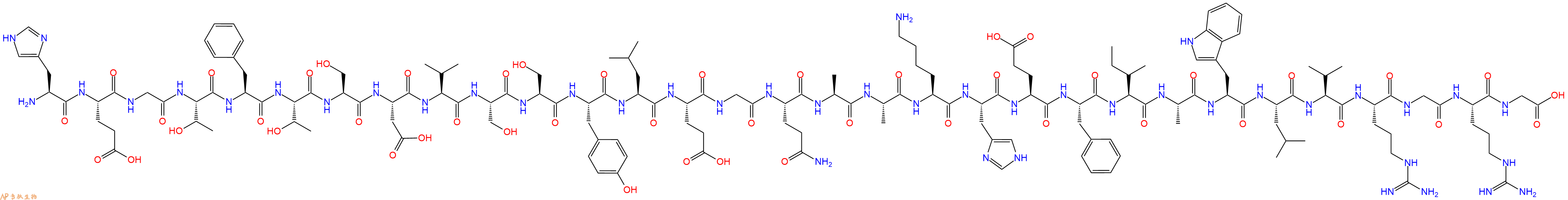 专肽生物产品H2N-His-Glu-Gly-Thr-Phe-Thr-Ser-Asp-Val-Ser-Ser-Tyr-Leu-Glu-Gly-Gln-Ala-Ala-Lys-His-Glu-Phe-Ile-Ala-Trp-Leu-Val-Arg-Gly-Arg-Gly-OH