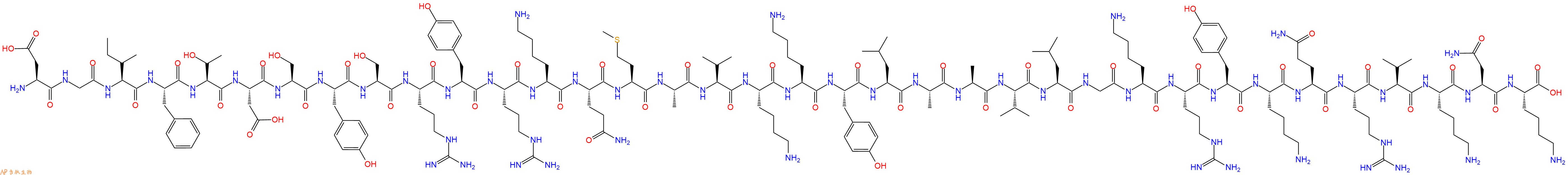 专肽生物产品H2N-Asp-Gly-Ile-Phe-Thr-Asp-Ser-Tyr-Ser-Arg-Tyr-Arg-Lys-Gln-Met-Ala-Val-Lys-Lys-Tyr-Leu-Ala-Ala-Val-Leu-Gly-Lys-Arg-Tyr-Lys-Gln-Arg-Val-Lys-Asn-Lys-OH