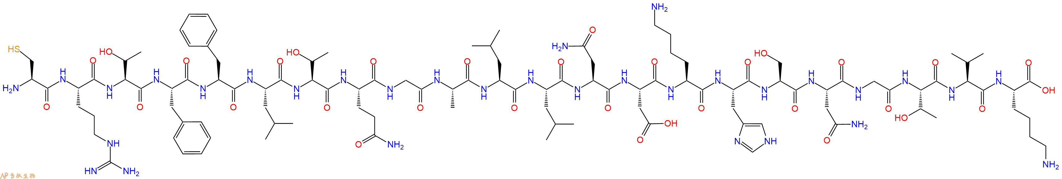 专肽生物产品H2N-Cys-Arg-Thr-Phe-Phe-Leu-Thr-Gln-Gly-Ala-Leu-Leu-Asn-Asp-Lys-His-Ser-Asn-Gly-Thr-Val-Lys-OH