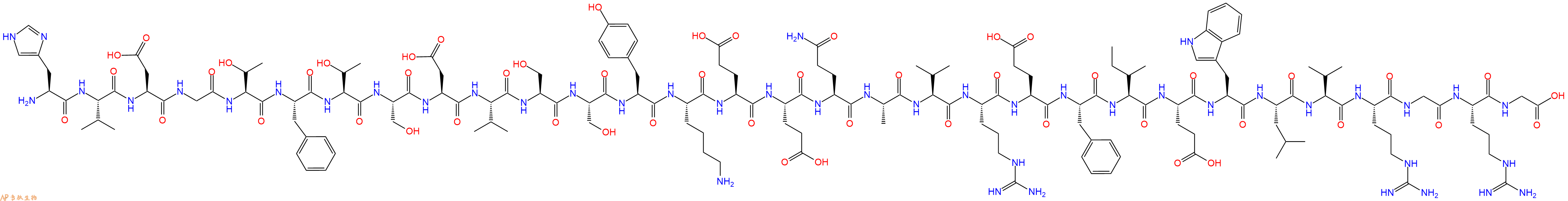 专肽生物产品H2N-His-Val-Asp-Gly-Thr-Phe-Thr-Ser-Asp-Val-Ser-Ser-Tyr-Lys-Glu-Glu-Gln-Ala-Val-Arg-Glu-Phe-Ile-Glu-Trp-Leu-Val-Arg-Gly-Arg-Gly-OH