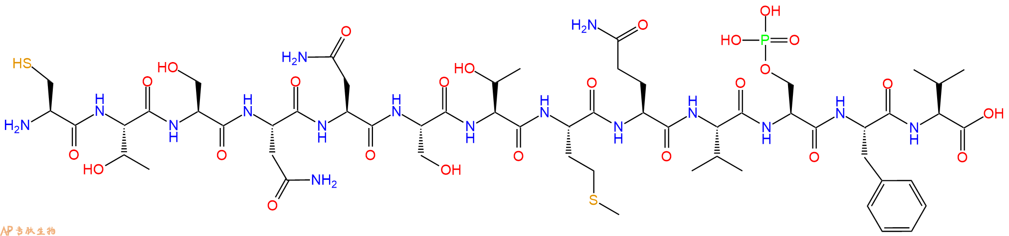 专肽生物产品H2N-Cys-Thr-Ser-Asn-Asn-Ser-Thr-Met-Gln-Val-Ser(PO3H2)-Phe-Val-OH