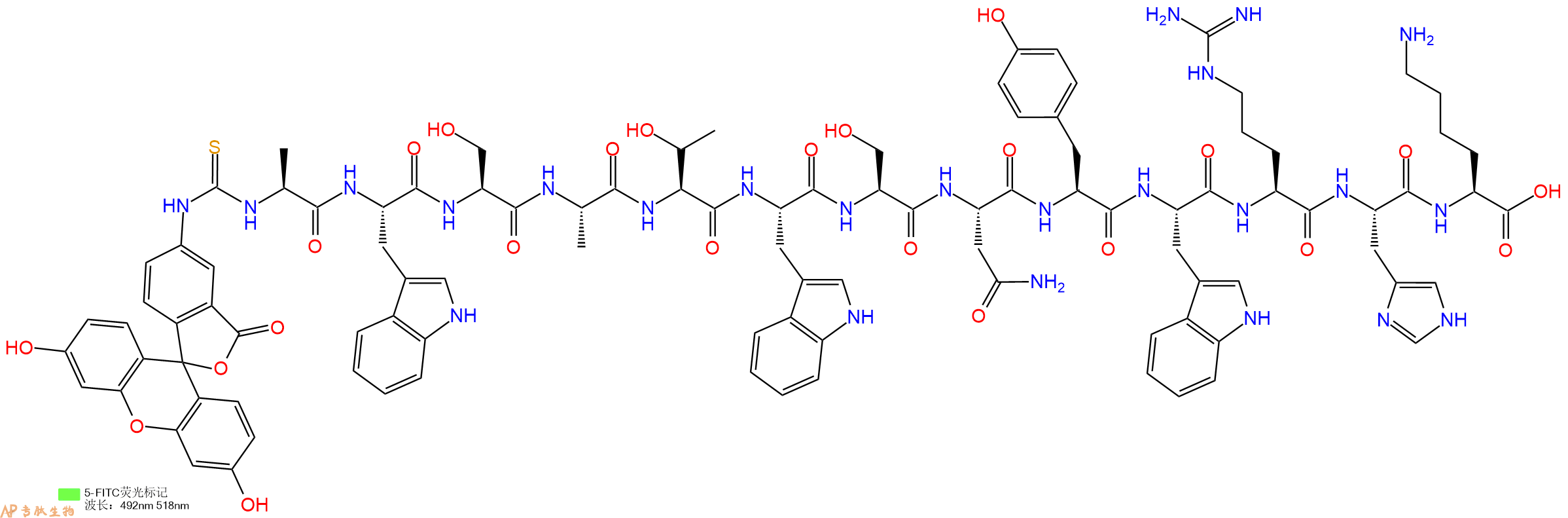 专肽生物产品5FITC-Ala-Trp-Ser-Ala-Thr-Trp-Ser-Asn-Tyr-Trp-Arg-His-Lys-OH