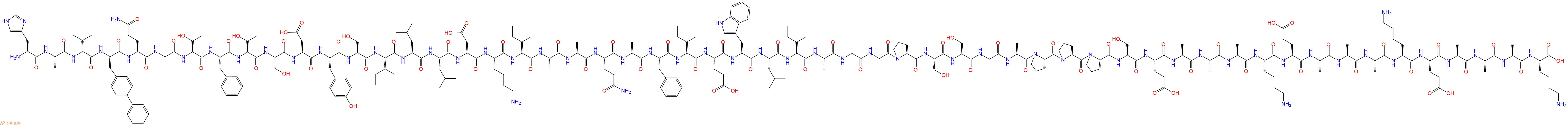 专肽生物产品H2N-His-Ala-DIle-DBip-Gln-Gly-Thr-Phe-Thr-Ser-Asp-Tyr-Ser-Ile-Leu-Leu-Asp-Lys-Ile-Ala-Ala-Gln-Ala-Phe-Ile-Glu-Trp-Leu-Ile-Ala-Gly-Gly-Pro-Ser-Ser-Gly-Ala-Pro-Pro-Pro-Ser-Glu-Ala-Ala-Ala-Lys-Glu-Ala-Ala-Ala-Lys-Glu-Ala-Ala-Ala-Lys-OH
