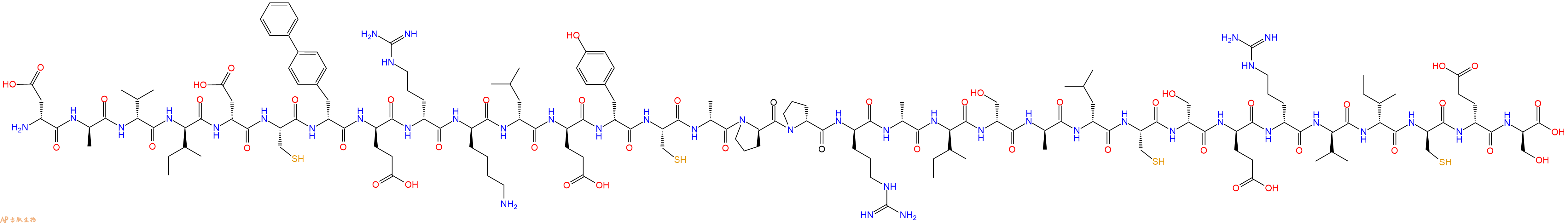 专肽生物产品H2N-DAsp-DAla-DVal-DIle-DAsp-Cys-DBip-DGlu-DArg-DLys-DLeu-DGlu-DTyr-Cys-DAla-DPro-DPro-DArg-DAla-DIle-DSer-DAla-DLeu-Cys-DSer-DGlu-DArg-DVal-DIle-DCys-DGlu-DSer-OH