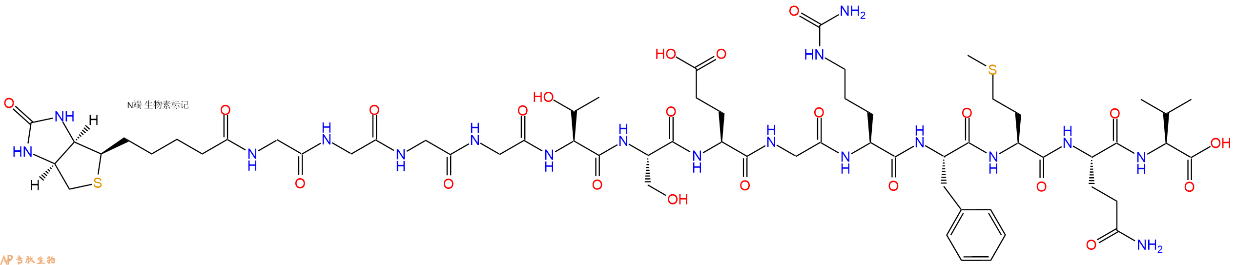 专肽生物产品Biotinyl-Gly-Gly-Gly-Gly-Thr-Ser-Glu-Gly-Cit-Phe-Met-Gln-Val-OH