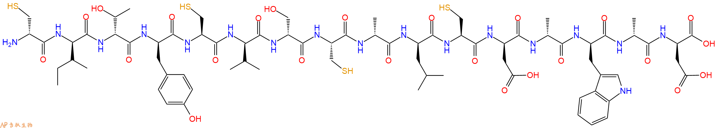 专肽生物产品H2N-DCys-DIle-DThr-DTyr-Cys-DVal-DSer-Cys-DAla-DLeu-Cys-DAsp-DAla-DTrp-DAla-DAsp-OH
