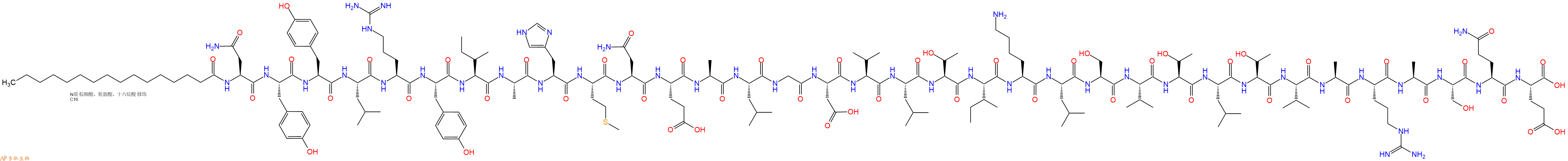 专肽生物产品Palmiticacid-Asn-Tyr-Tyr-Leu-Arg-Tyr-Ile-Ala-His-Met-Asn-Glu-Ala-Leu-Gly-Asp-Val-Leu-Thr-Ile-Lys-Leu-Ser-Val-Thr-Leu-Thr-Val-Ala-Arg-Ala-Ser-Gln-Glu-OH