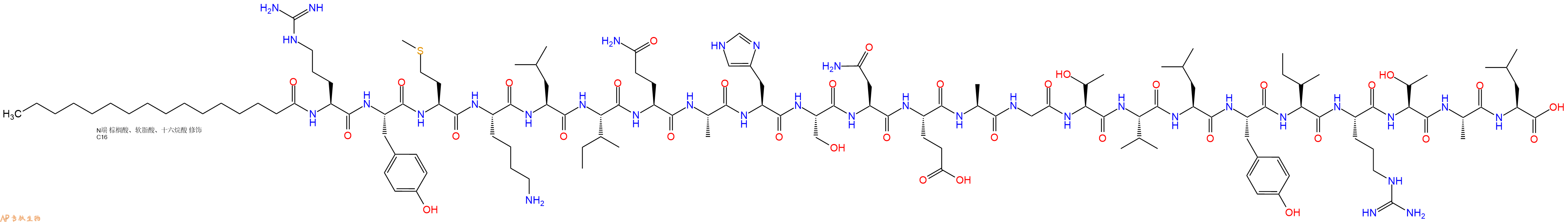 专肽生物产品Palmiticacid-Arg-Tyr-Met-Lys-Leu-Ile-Gln-Ala-His-Ser-Asn-Glu-Ala-Gly-Thr-Val-Leu-Tyr-Ile-Arg-Thr-Ala-Leu-OH