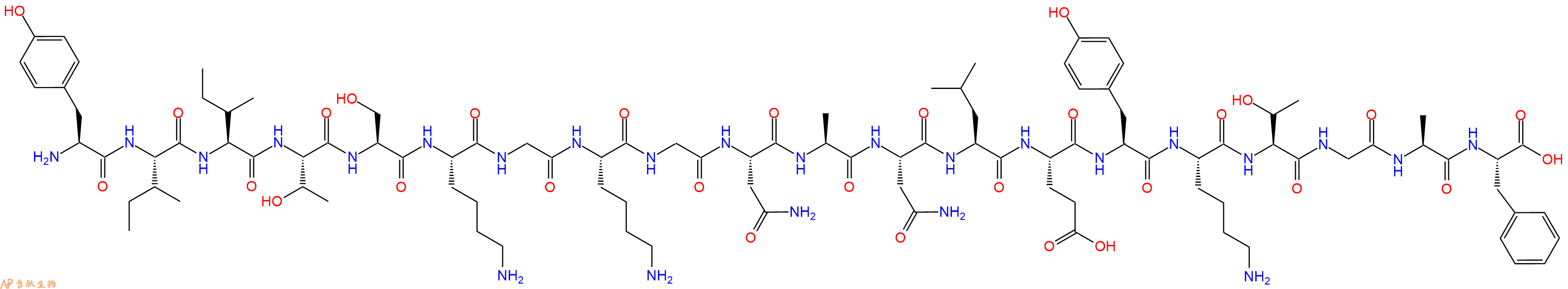 专肽生物产品H2N-Tyr-Ile-Ile-Thr-Ser-Lys-Gly-Lys-Gly-Asn-Ala-Asn-Leu-Glu-Tyr-Lys-Thr-Gly-Ala-Phe-OH