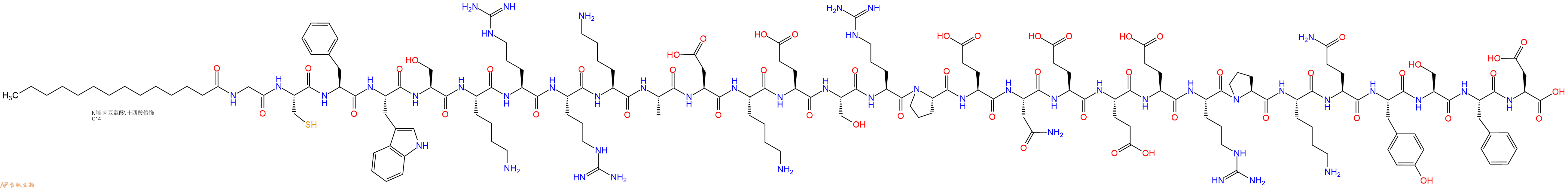 专肽生物产品Myristicacid-Gly-Cys-Phe-Trp-Ser-Lys-Arg-Arg-Lys-Ala-Asp-Lys-Glu-Ser-Arg-Pro-Glu-Asn-Glu-Glu-Glu-Arg-Pro-Lys-Gln-Tyr-Ser-Phe-Asp-OH