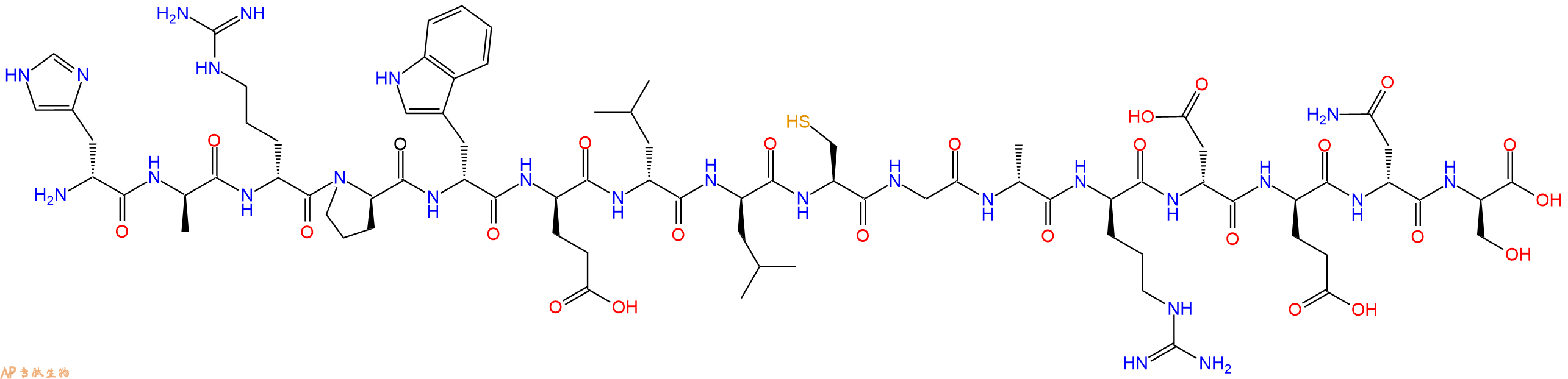 专肽生物产品H2N-DHis-DAla-DArg-DPro-DTrp-DGlu-DLeu-DLeu-Cys-Gly-DAla-DArg-DAsp-DGlu-DAsn-DSer-OH