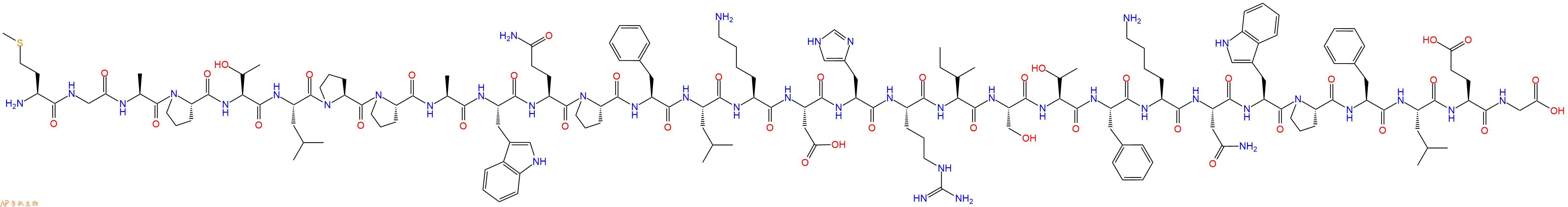 专肽生物产品H2N-Met-Gly-Ala-Pro-Thr-Leu-Pro-Pro-Ala-Trp-Gln-Pro-Phe-Leu-Lys-Asp-His-Arg-Ile-Ser-Thr-Phe-Lys-Asn-Trp-Pro-Phe-Leu-Glu-Gly-OH