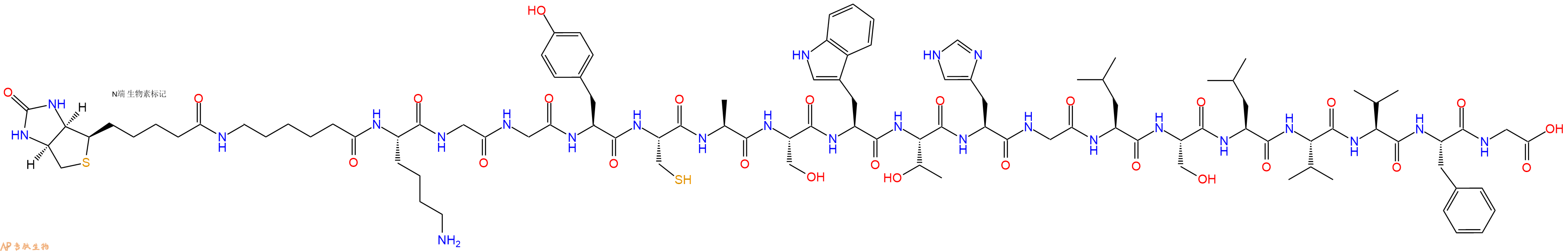 专肽生物产品Biotinyl-Ahx-Lys-Gly-Gly-Tyr-Cys-Ala-Ser-Trp-Thr-His-Gly-Leu-Ser-Leu-Val-Val-Phe-Gly-OH