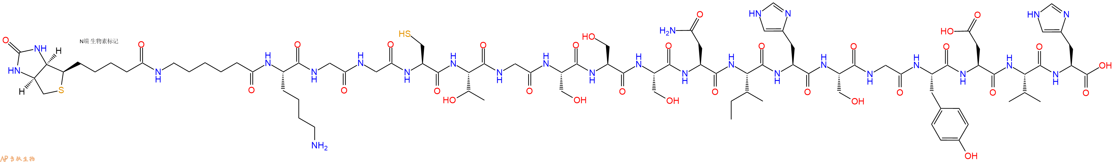 专肽生物产品Biotinyl-Ahx-Lys-Gly-Gly-Cys-Thr-Gly-Ser-Ser-Ser-Asn-Ile-His-Ser-Gly-Tyr-Asp-Val-His-OH