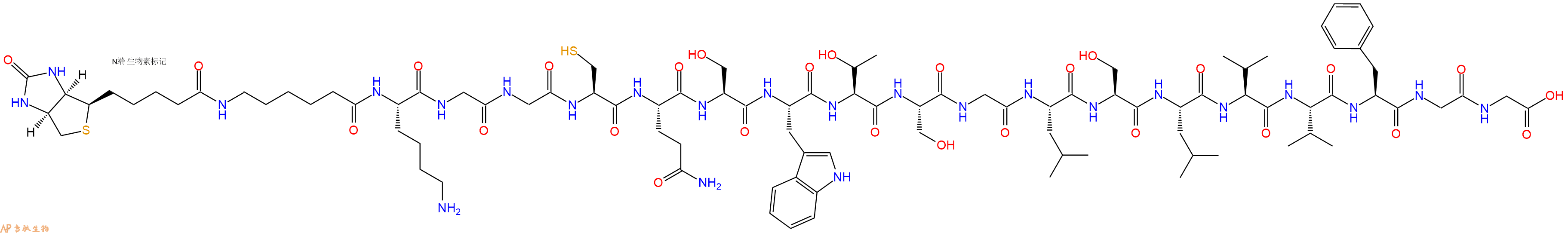专肽生物产品Biotinyl-Ahx-Lys-Gly-Gly-Cys-Gln-Ser-Trp-Thr-Ser-Gly-Leu-Ser-Leu-Val-Val-Phe-Gly-Gly-OH