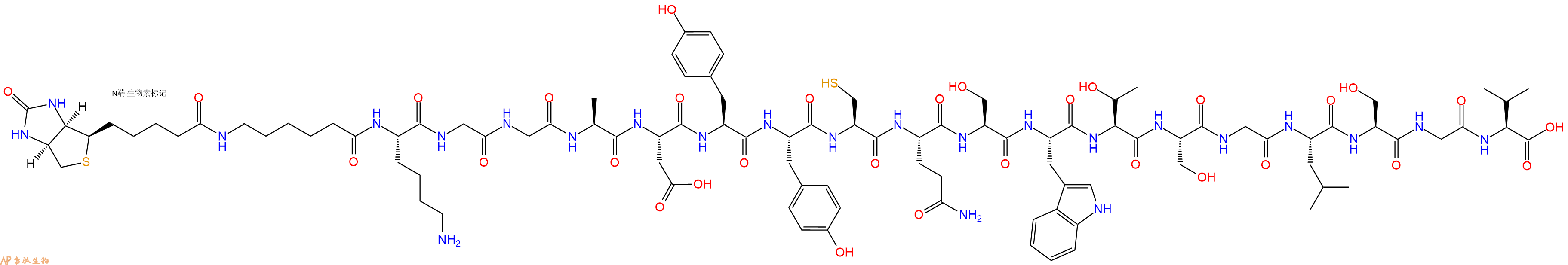 专肽生物产品Biotinyl-Ahx-Lys-Gly-Gly-Ala-Asp-Tyr-Tyr-Cys-Gln-Ser-Trp-Thr-Ser-Gly-Leu-Ser-Gly-Val-OH
