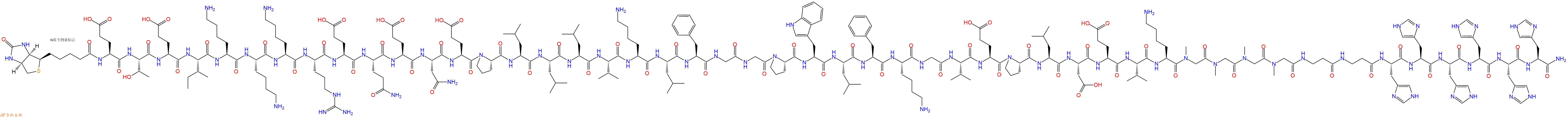 专肽生物产品Biotinyl-Glu-Thr-Glu-Ile-Lys-Lys-Lys-Arg-Glu-Gln-Glu-Asn-Glu-Pro-Leu-Leu-Leu-Val-Lys-Leu-Phe-Gly-Gly-Pro-Trp-Leu-Phe-Lys-Gly-Val-Glu-Pro-Leu-Asp-Glu-Val-Lys-Sar-Sar-Sar-Sar-βAla-βAla-His-His-His-His-His-His-CONH2