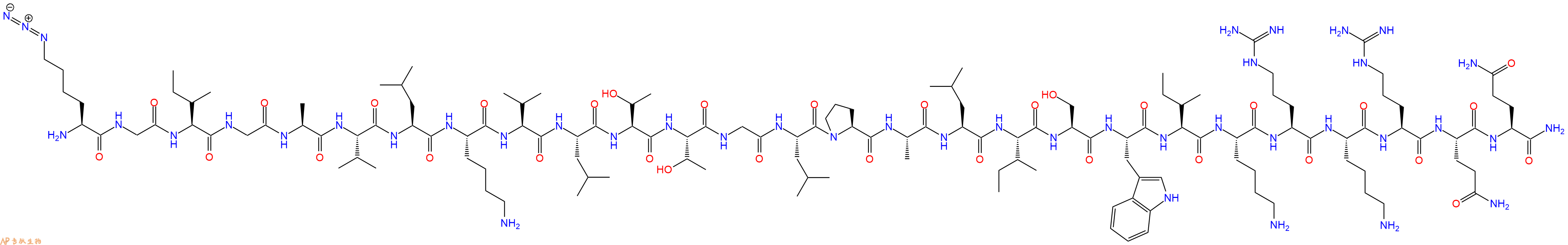 专肽生物产品H2N-Lys(N3)-Gly-Ile-Gly-Ala-Val-Leu-Lys-Val-Leu-Thr-Thr-Gly-Leu-Pro-Ala-Leu-Ile-Ser-Trp-Ile-Lys-Arg-Lys-Arg-Gln-Gln-CONH2