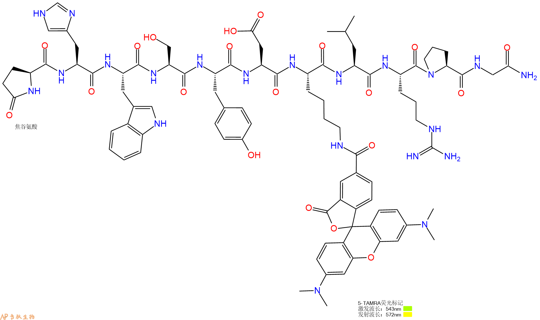 专肽生物产品Pyr-His-Trp-Ser-Tyr-Asp-Lys(TAMRA)-Leu-Arg-Pro-Gly-CONH2