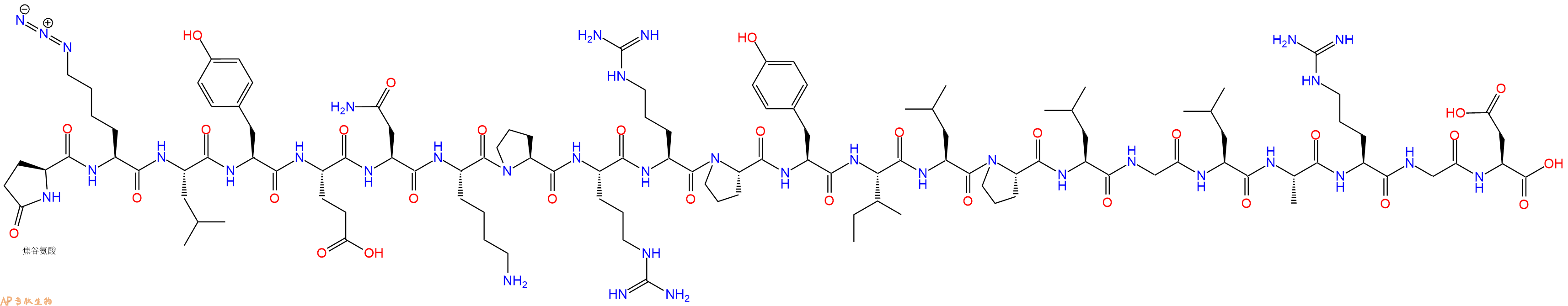 专肽生物产品Pyr-Lys(N3)-Leu-Tyr-Glu-Asn-Lys-Pro-Arg-Arg-Pro-Tyr-Ile-Leu-Pro-Leu-Gly-Leu-Ala-Arg-Gly-Asp-OH