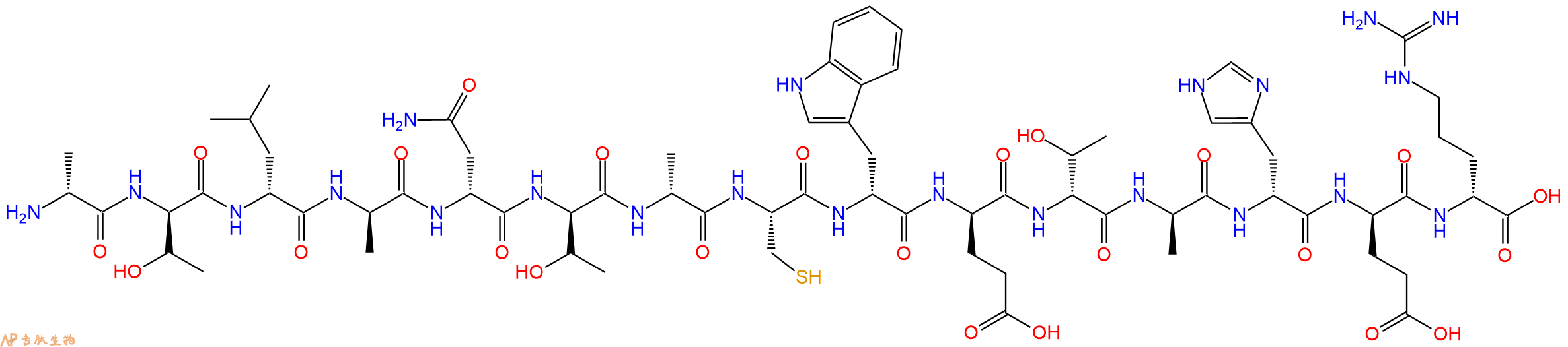 专肽生物产品H2N-DAla-DThr-DLeu-DAla-DAsn-DThr-DAla-Cys-DTrp-DGlu-DThr-DAla-DHis-DGlu-DArg-OH