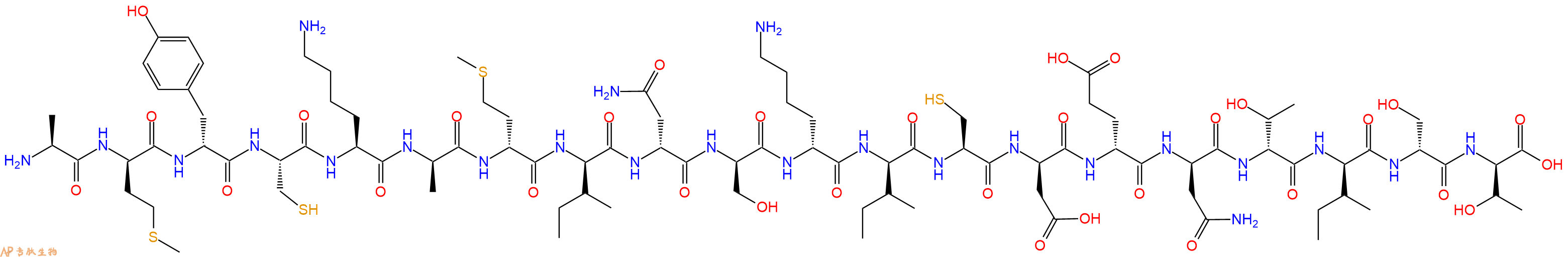 专肽生物产品H2N-Ala-DMet-DTyr-Cys-Lys-DAla-DMet-DIle-DAsn-DSer-DLys-DIle-Cys-DAsp-DGlu-DAsn-DThr-DIle-DSer-DThr-OH