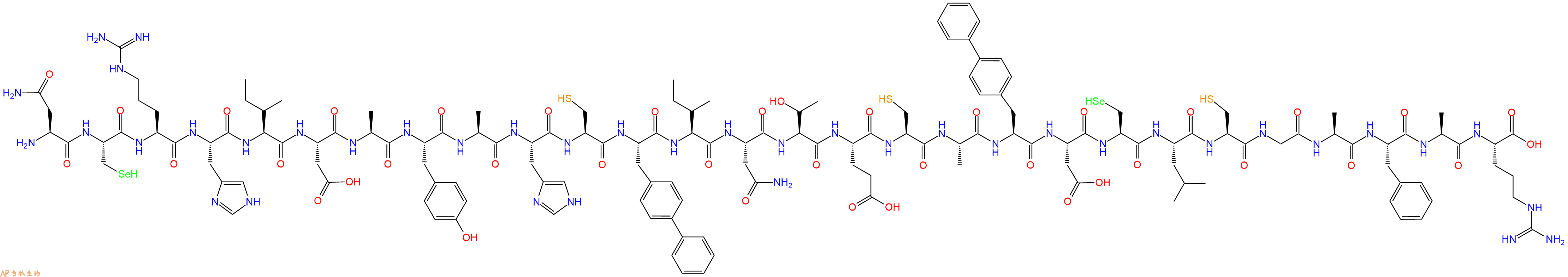 专肽生物产品H2N-Asn-Sec-Arg-His-Ile-Asp-Ala-Tyr-Ala-His-Cys-Bip-Ile-Asn-Thr-Glu-Cys-Ala-Bip-Asp-Sec-Leu-Cys-Gly-Ala-Phe-Ala-Arg-OH