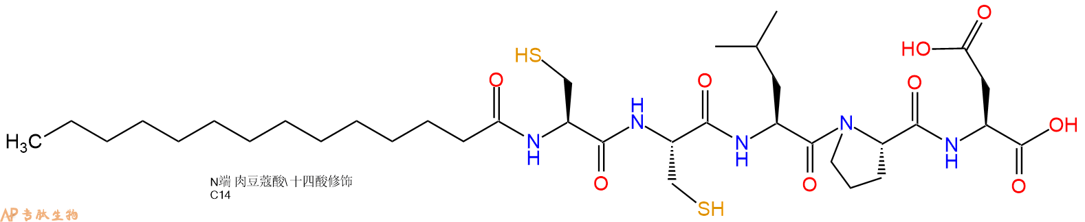 专肽生物产品Myristicacid-Cys-Cys-Leu-Pro-Asp-OH