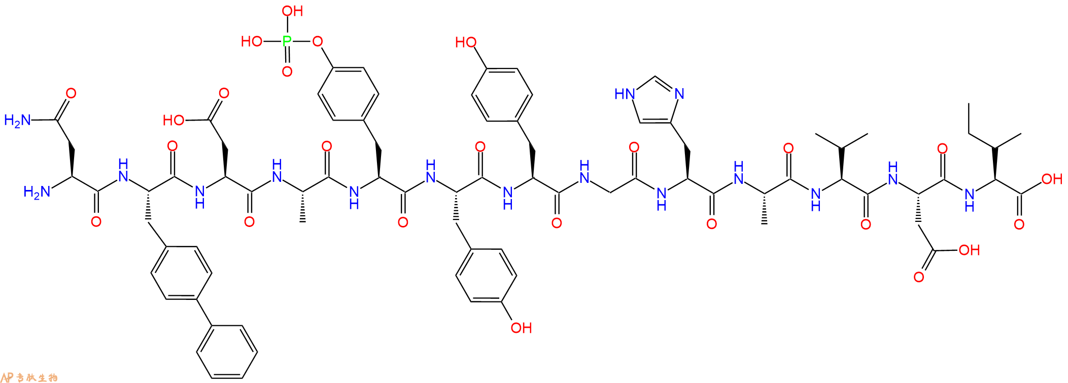 专肽生物产品H2N-Asn-Bip-Asp-Ala-Tyr(PO3H2)-Tyr-Tyr-Gly-His-Ala-Val-Asp-Ile-OH