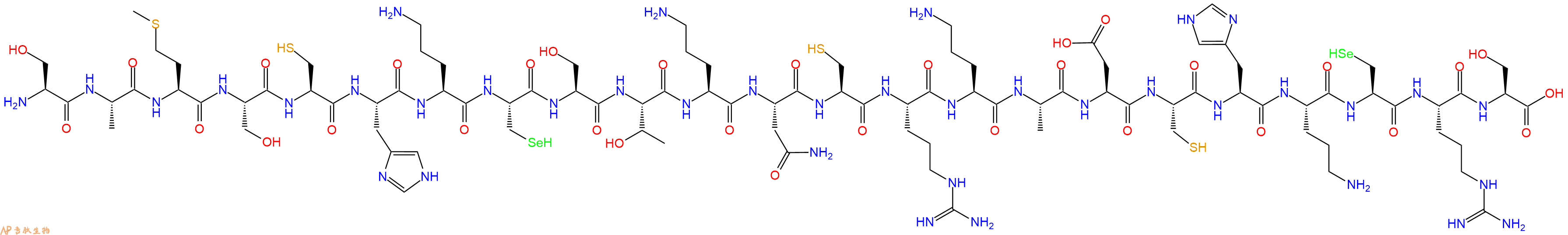 专肽生物产品H2N-Ser-Ala-Met-Ser-Cys-His-Orn-Sec-Ser-Thr-Orn-Asn-Cys-Arg-Orn-Ala-Asp-Cys-His-Orn-Sec-Arg-Ser-OH