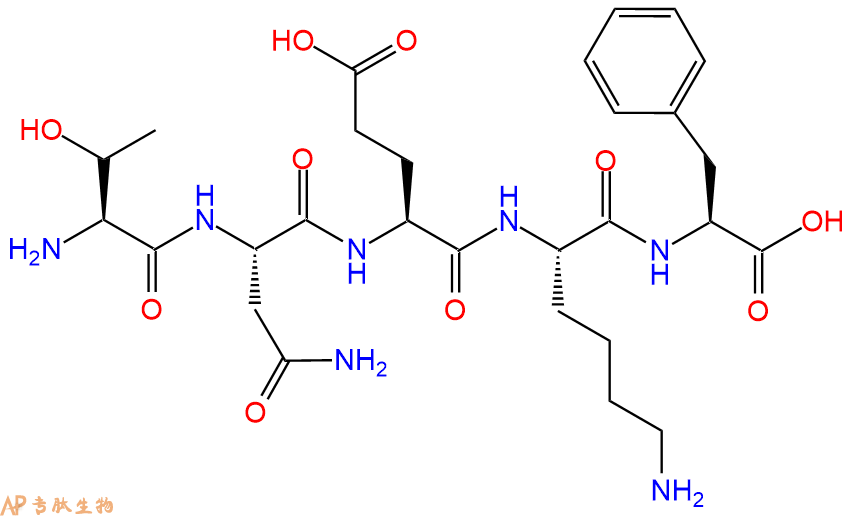 专肽生物产品H2N-Thr-Asn-Glu-Lys-Phe-OH