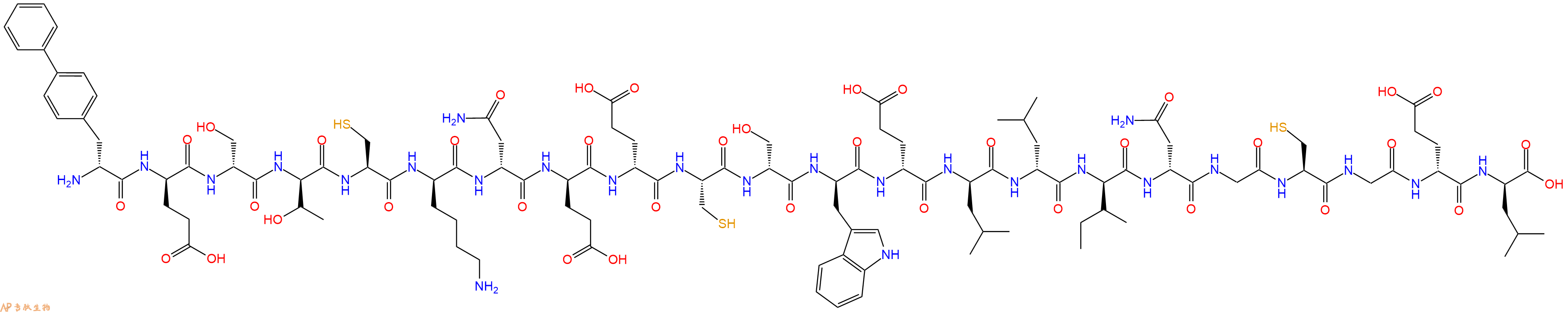 专肽生物产品H2N-DBip-DGlu-DSer-DThr-Cys-DLys-DAsn-DGlu-DGlu-Cys-DSer-DTrp-DGlu-DLeu-DLeu-DIle-DAsn-Gly-Cys-Gly-DGlu-DLeu-OH