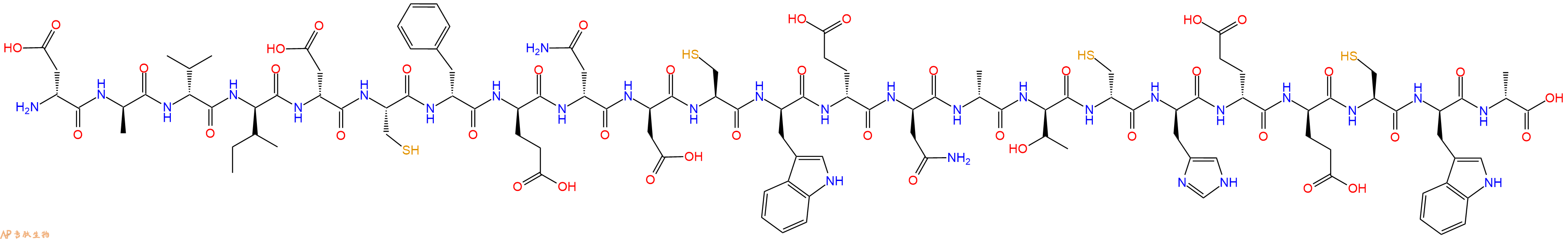 专肽生物产品H2N-DAsp-DAla-DVal-DIle-DAsp-Cys-DPhe-DGlu-DAsn-DAsp-Cys-DTrp-DGlu-DAsn-DAla-DThr-DCys-DHis-DGlu-DGlu-Cys-DTrp-DAla-OH