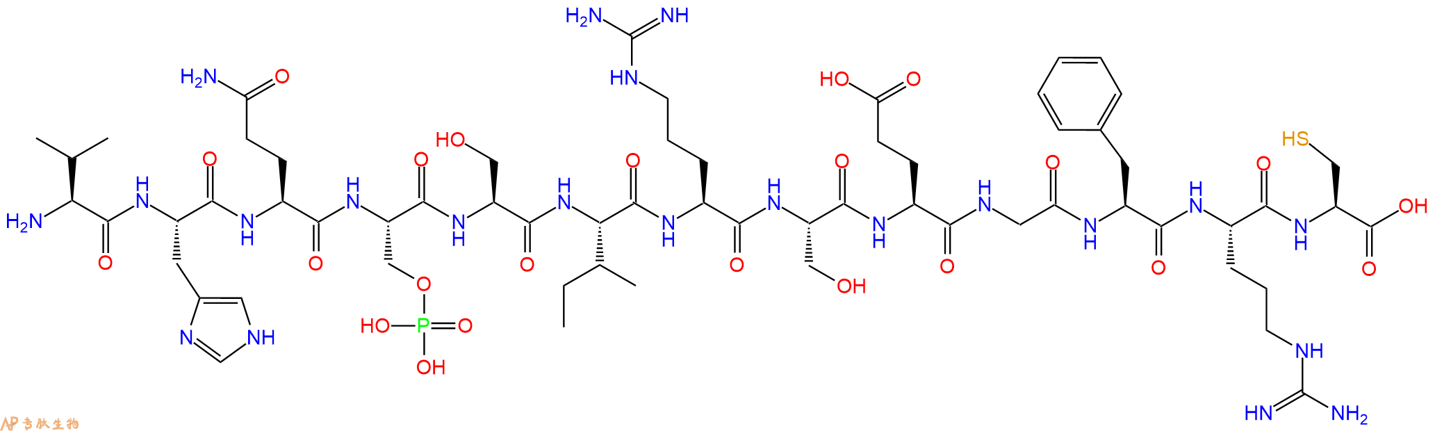 专肽生物产品H2N-Val-His-Gln-Ser(PO3H2)-Ser-Ile-Arg-Ser-Glu-Gly-Phe-Arg-Cys-OH