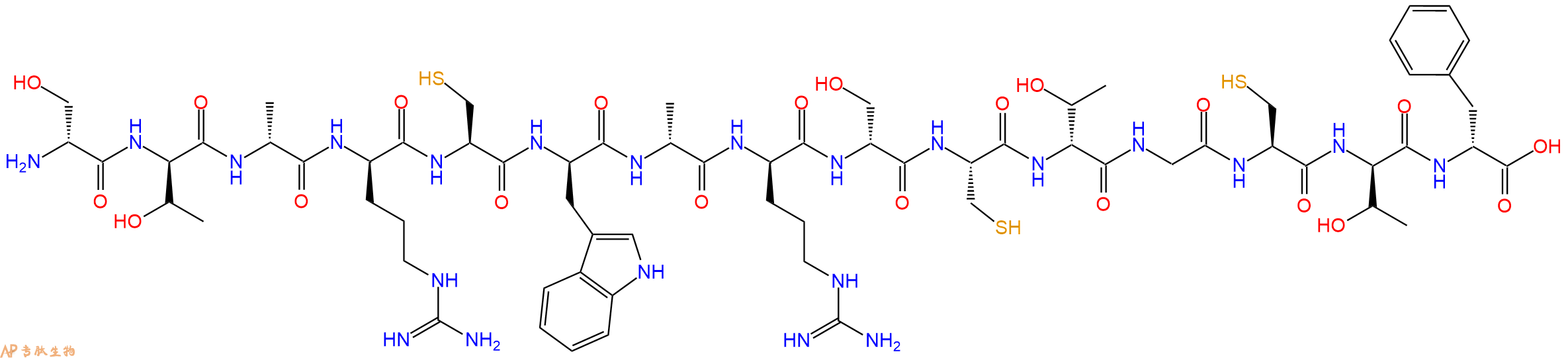 专肽生物产品H2N-DSer-DThr-DAla-DArg-Cys-DTrp-DAla-DArg-DSer-Cys-DThr-Gly-Cys-DThr-DPhe-OH