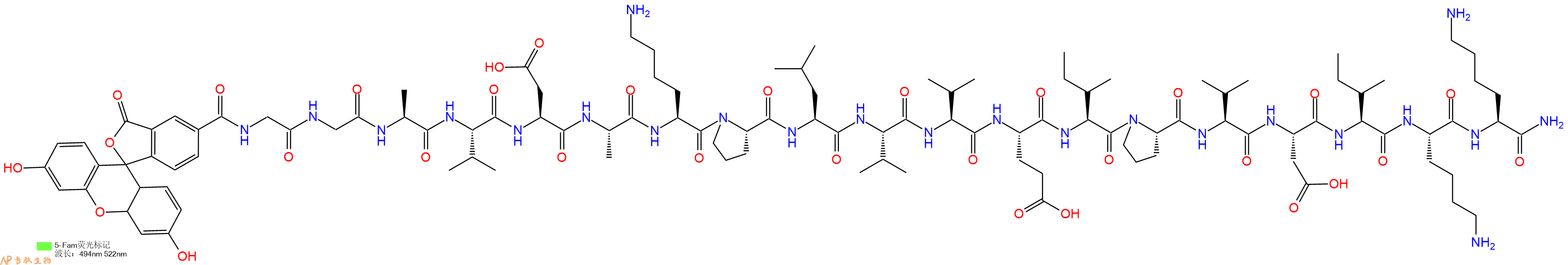专肽生物产品5FAM-Gly-Gly-Ala-Val-Asp-Ala-Lys-Pro-Leu-Val-Val-Glu-Ile-Pro-Val-Asp-Ile-Lys-Lys-CONH2