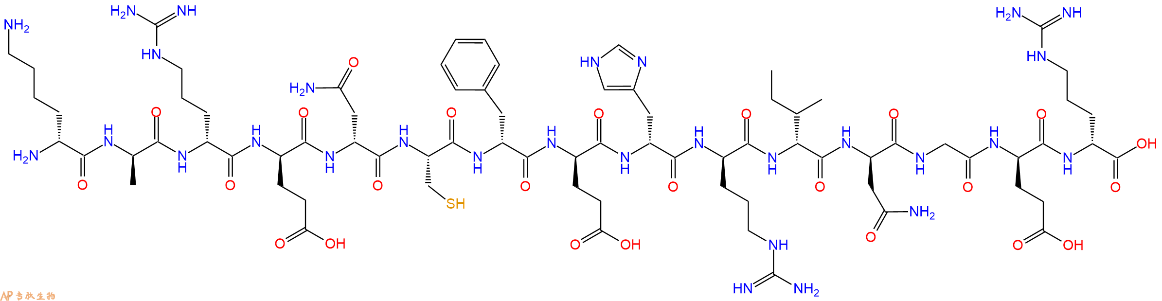 专肽生物产品H2N-DLys-DAla-DArg-DGlu-DAsn-Cys-DPhe-DGlu-DHis-DArg-DIle-DAsn-Gly-DGlu-DArg-OH