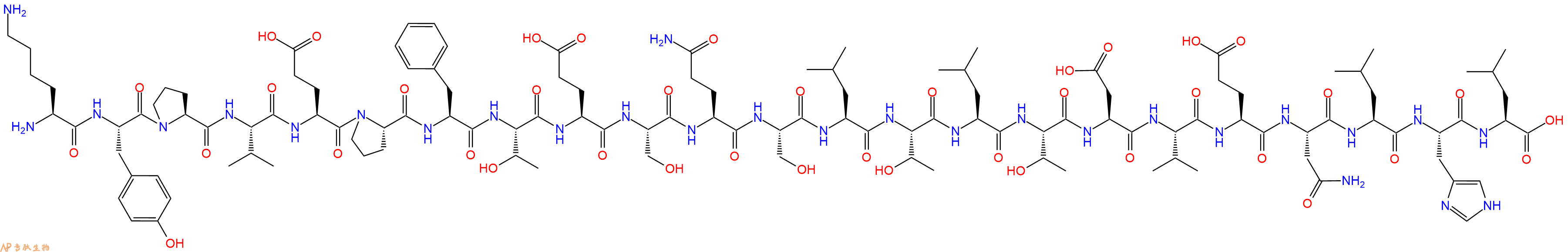 专肽生物产品H2N-Lys-Tyr-Pro-Val-Glu-Pro-Phe-Thr-Glu-Ser-Gln-Ser-Leu-Thr-Leu-Thr-Asp-Val-Glu-Asn-Leu-His-Leu-OH