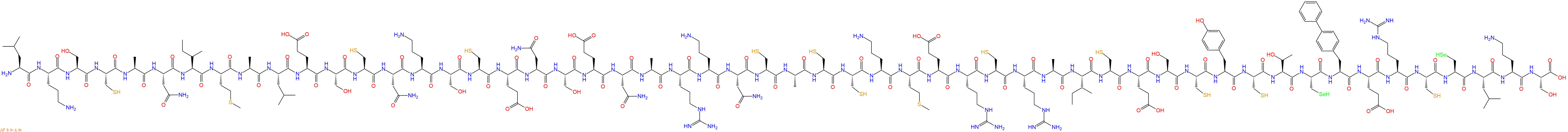 专肽生物产品H2N-Leu-Orn-Ser-Cys-Ala-Asn-Ile-Met-Ala-Leu-Glu-Ser-Cys-Asn-Orn-Ser-Cys-Glu-Asn-Ser-Glu-Asn-Ala-Arg-Orn-Asn-Cys-Ala-Cys-Cys-Orn-Met-Glu-Arg-Cys-Arg-Ala-Ile-Cys-Glu-Ser-Cys-Tyr-Cys-Thr-Sec-Bip-Glu-Arg-Cys-Sec-Leu-Orn-Ser-OH
