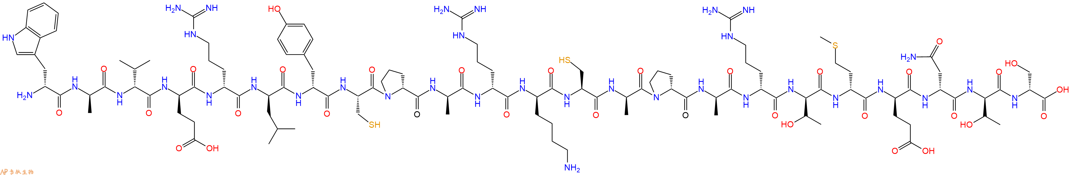专肽生物产品H2N-DTrp-DAla-DVal-DGlu-DArg-DLeu-DTyr-Cys-DPro-DAla-DArg-DLys-Cys-DAla-DPro-DAla-DArg-DThr-DMet-DGlu-DAsn-DThr-DSer-OH