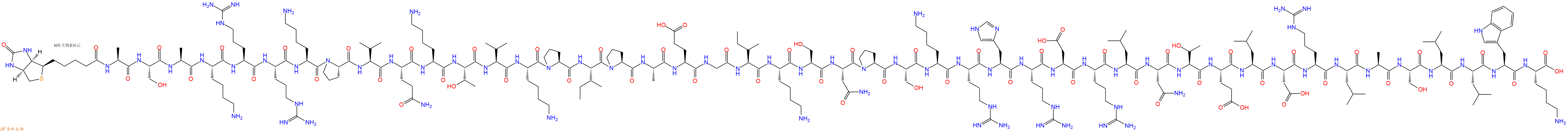 专肽生物产品Biotinyl-Ala-Ser-Ala-Lys-Arg-Arg-Lys-Pro-Val-Gln-Lys-Thr-Val-Lys-Pro-Ile-Pro-Ala-Glu-Gly-Ile-Lys-Ser-Asn-Pro-Ser-Lys-Arg-His-Arg-Asp-Arg-Leu-Asn-Thr-Glu-Leu-Asp-Arg-Leu-Ala-Ser-Leu-Leu-Trp-Lys-OH