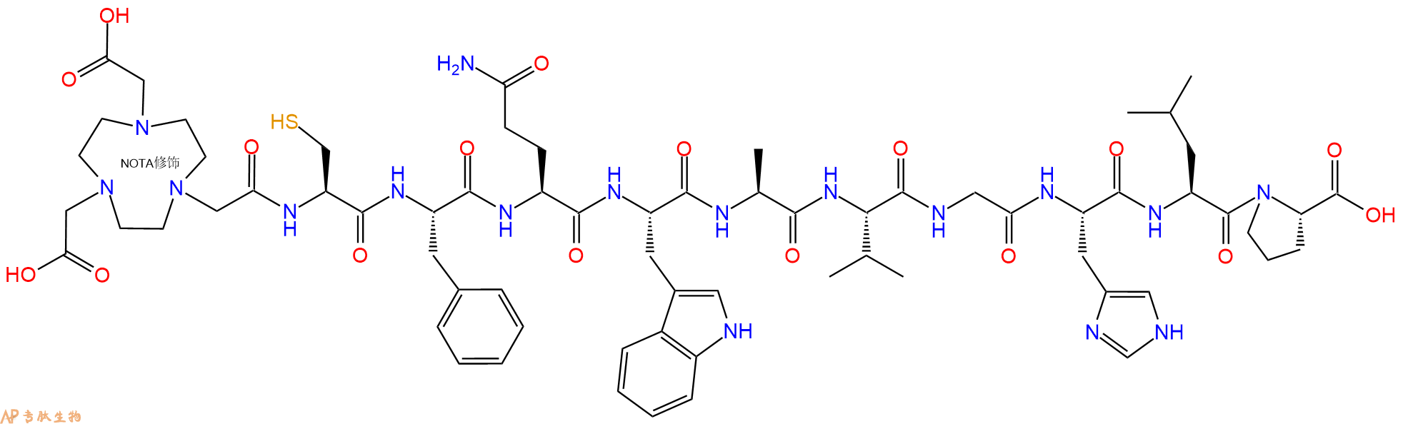 专肽生物产品NOTA-Cys-Phe-Gln-Trp-Ala-Val-Gly-His-Leu-Pro-OH