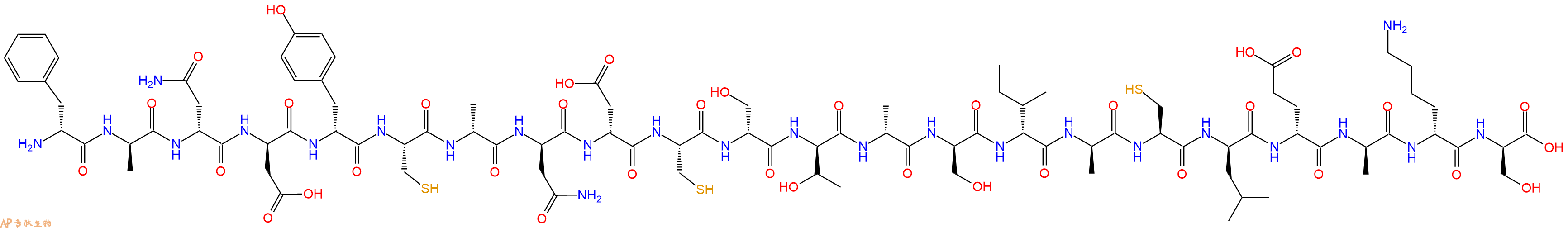 专肽生物产品H2N-DPhe-DAla-DAsn-DAsp-DTyr-Cys-DAla-DAsn-DAsp-Cys-DSer-DThr-DAla-DSer-DIle-DAla-Cys-DLeu-DGlu-DAla-DLys-DSer-OH