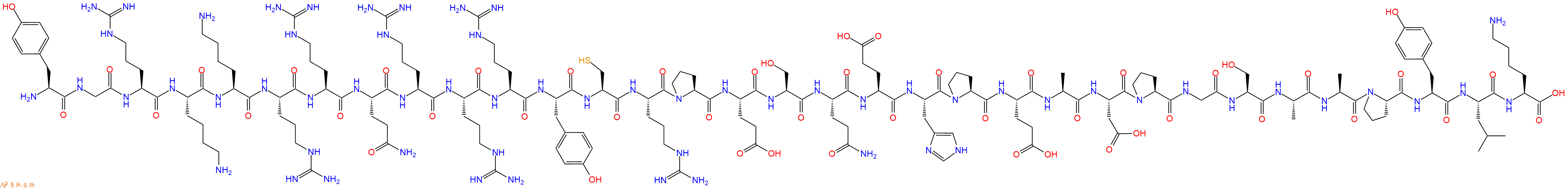 专肽生物产品H2N-Tyr-Gly-Arg-Lys-Lys-Arg-Arg-Gln-Arg-Arg-Arg-Tyr-Cys-Arg-Pro-Glu-Ser-Gln-Glu-His-Pro-Glu-Ala-Asp-Pro-Gly-Ser-Ala-Ala-Pro-Tyr-Leu-Lys-OH