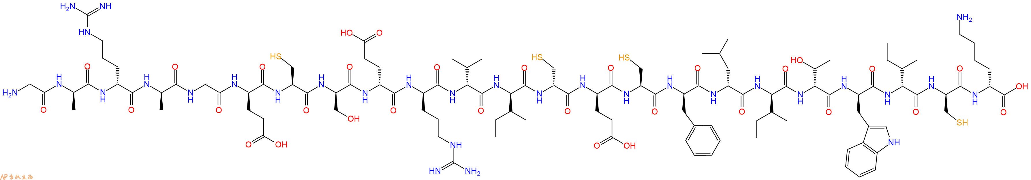 专肽生物产品H2N-Gly-DAla-DArg-DAla-Gly-DGlu-Cys-DSer-DGlu-DArg-DVal-DIle-DCys-DGlu-Cys-DPhe-DLeu-DIle-DThr-DTrp-DIle-DCys-DLys-OH