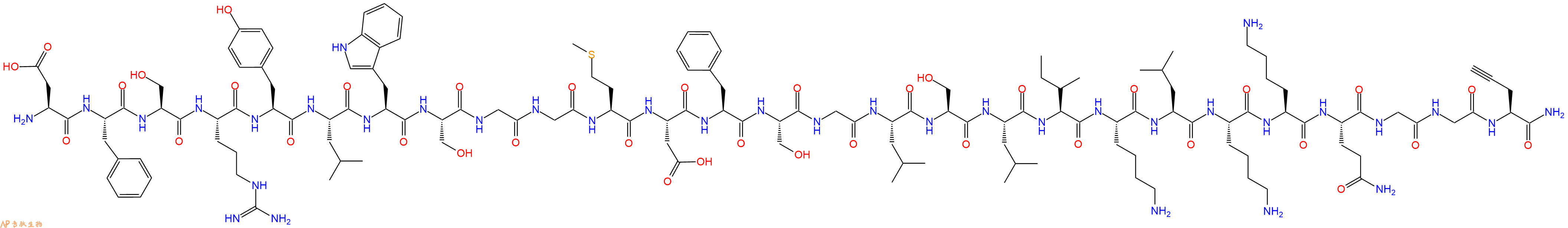 专肽生物产品H2N-Asp-Phe-Ser-Arg-Tyr-Leu-Trp-Ser-Gly-Gly-Met-Asp-Phe-Ser-Gly-Leu-Ser-Leu-Ile-Lys-Leu-Lys-Lys-Gln-Gly-Gly-Pra-CONH2