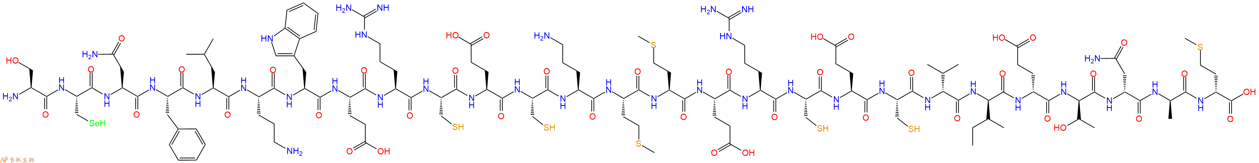专肽生物产品H2N-Ser-Sec-Asn-Phe-Leu-Orn-Trp-Glu-Arg-Cys-Glu-Cys-Orn-Met-Met-Glu-Arg-Cys-Glu-Cys-DVal-DIle-DGlu-DThr-DAsn-DAla-DMet-OH